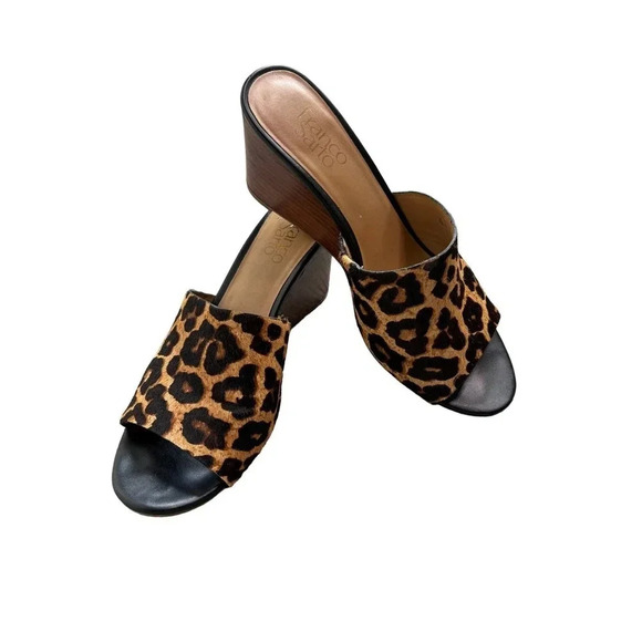 FRANCO SARTO Woman’s‎ Mckenna Leather Real Fur Wedge Slides Shoes 9.5 - Picture 2 of 3